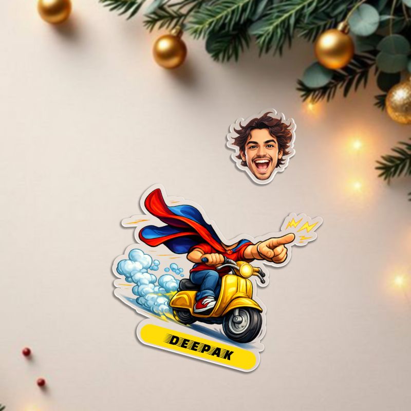 Personalized Superman Cartoon Theme Funny Face Caricature Solar Powered Moving Head Feature for Car Dashboard & Table Decor Custom with Name Birthday Return Gift for Kids & Friends